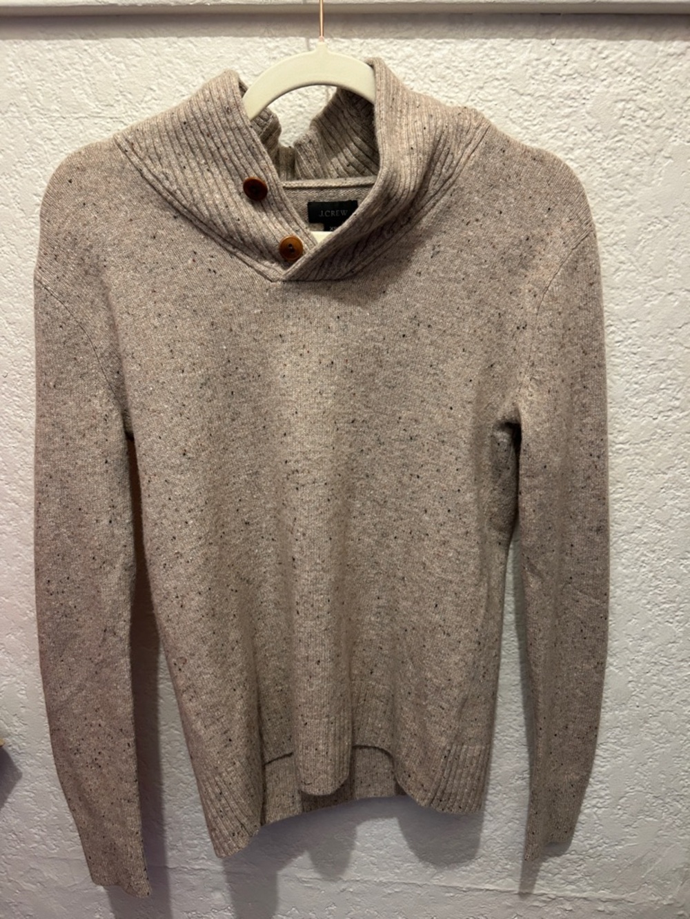 J. Crew Neutral Speckled Shawl-Collar Sweater - Beige